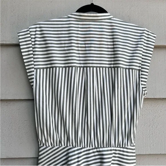 Veronica Beard Ruched Striped Shirtdress White & Olive Green Size 8 - Picture 6 of 13